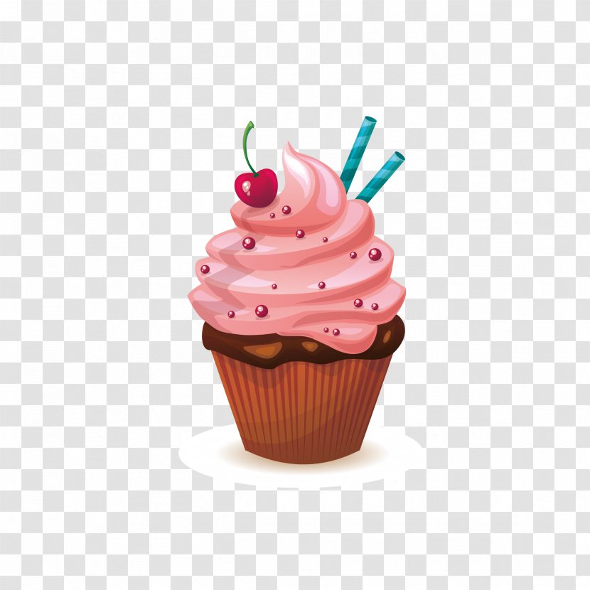 Cupcake Muffin Icing Red Velvet Cake Birthday - Food - Cherry Vector Transparent PNG