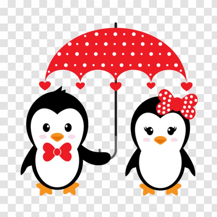 Penguin Cartoon Couple Illustration - Drawing - Umbrella Penguins Transparent PNG