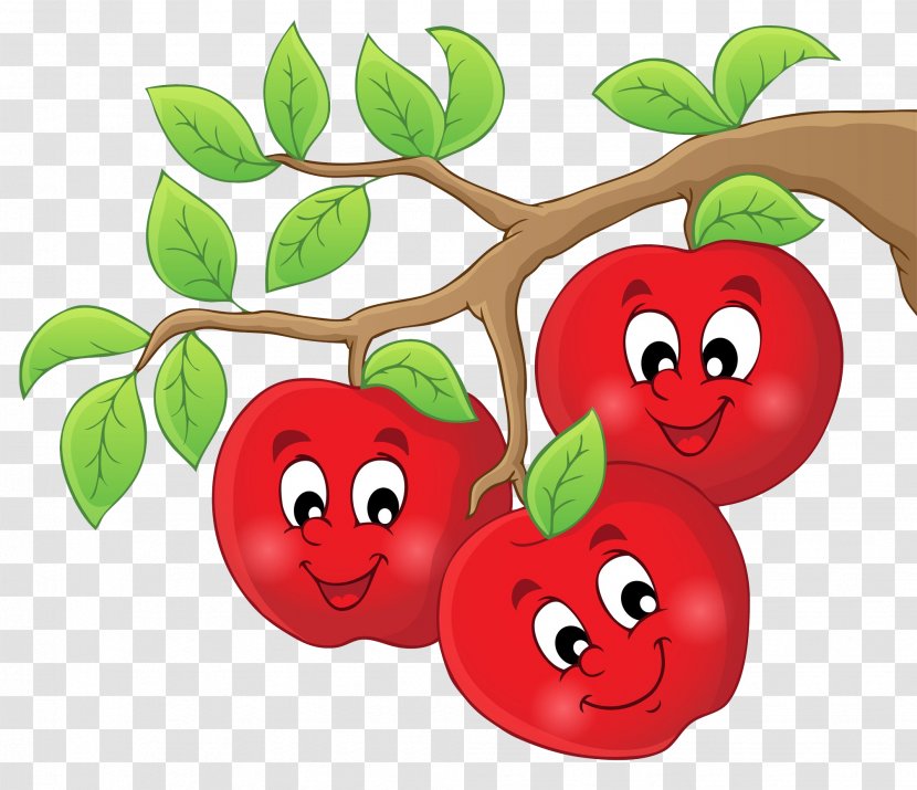 Cartoon Apple Clip Art - Tree - Green Apples On The Trunk Transparent PNG
