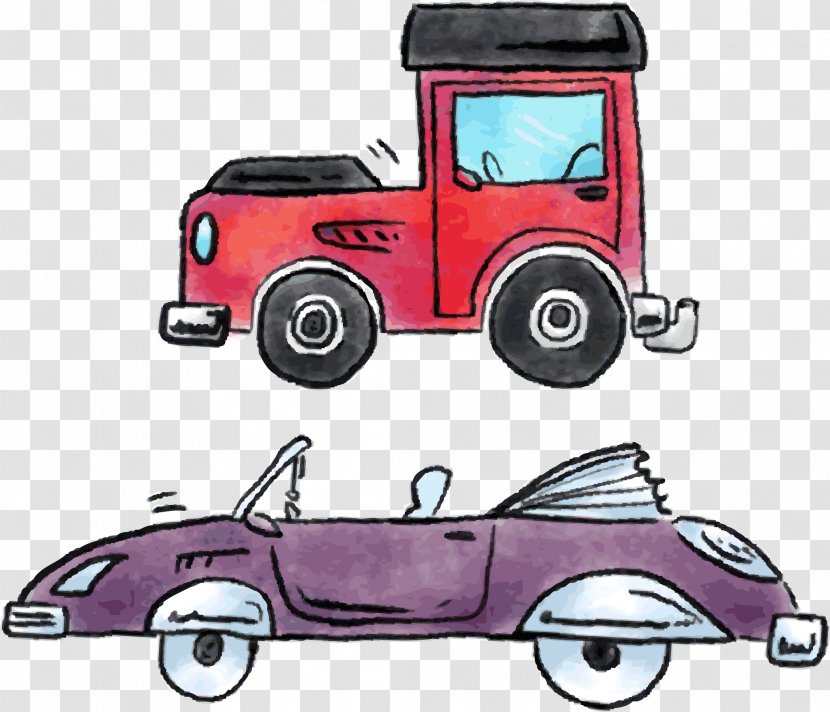 Vintage Car Cartoon - Drawing - Red Classic Transparent PNG