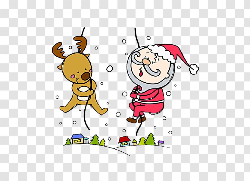 Rudolph Santa Claus Christmas Reindeer Rope - Cartoon - The Old Man Climbing Transparent PNG