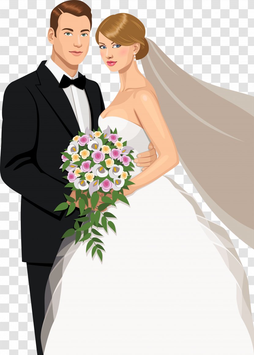 Wedding Invitation Bridegroom Marriage - Flower Arranging - The Bride And Groom's Material Vector Painted Embrace Transparent PNG