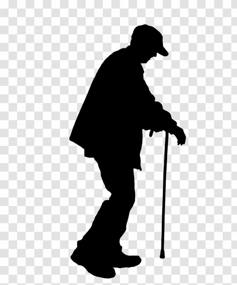 Old Age Silhouette Illustration - Standing - Crutches Elderly Stroke Sleeve Transparent PNG