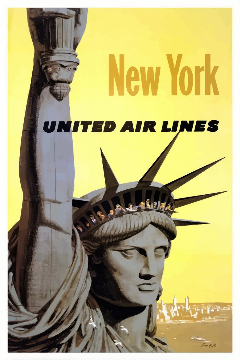 Statue Of Liberty Air Travel Airplane United Airlines Poster - Canvas Print - Vintage Cliparts Transparent PNG