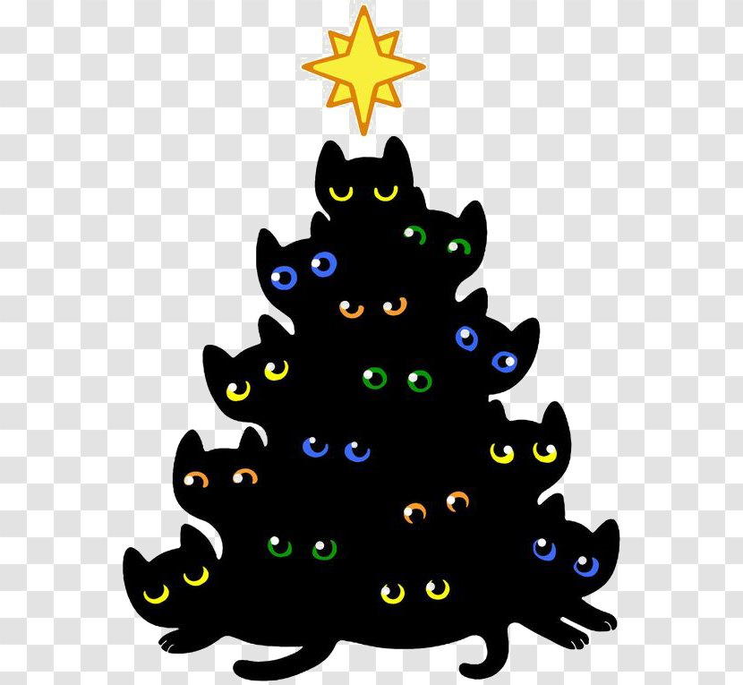 Cat Kitten T-shirt Christmas Tree - Greeting Card - Black Transparent PNG