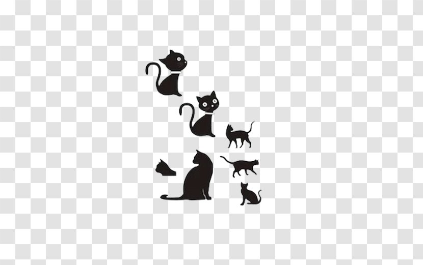 Cat Silhouette Cartoon - Monochrome - Kitten Wallpaper Transparent PNG