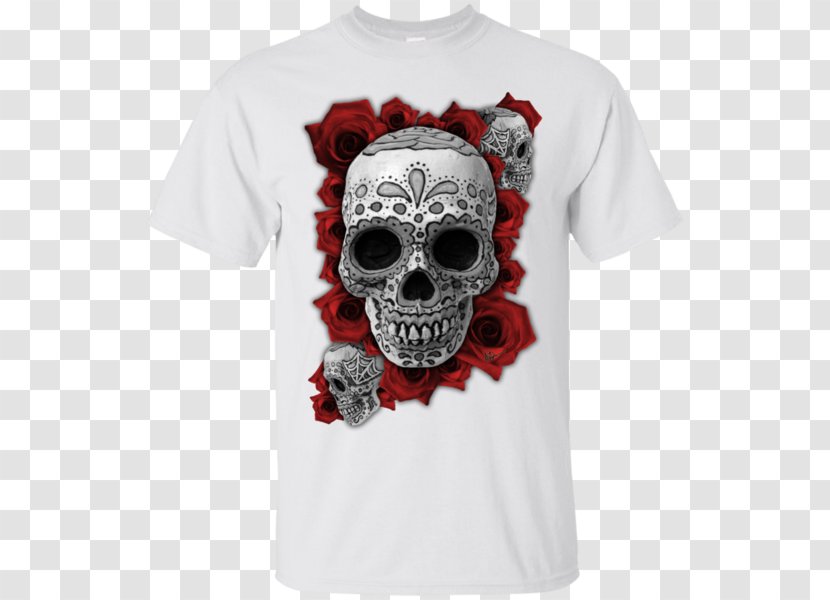 T-shirt Calavera Skull And Crossbones Sleeve - Fruit Of The Loom - Rose Transparent PNG