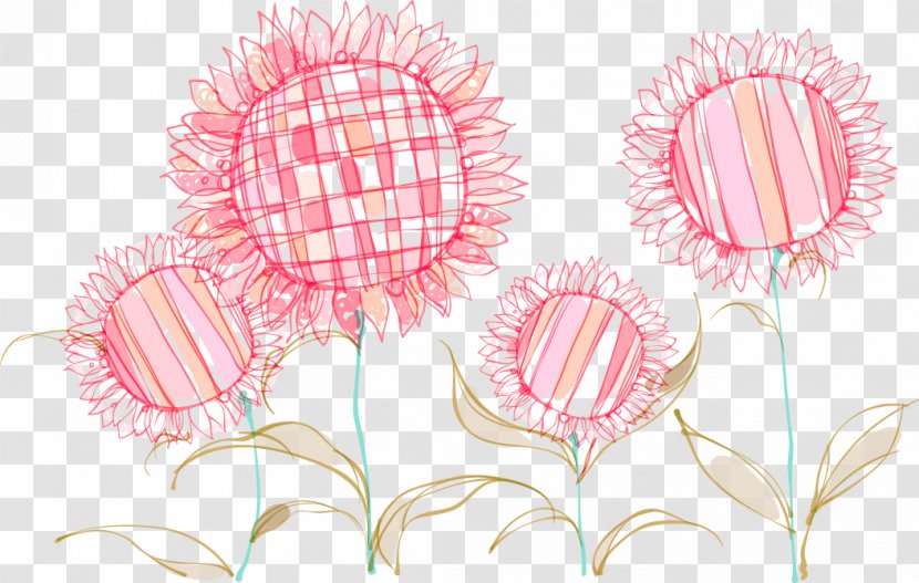 Common Sunflower Drawing - Rgb Color Model - Red Lines Decorative Pattern Transparent PNG
