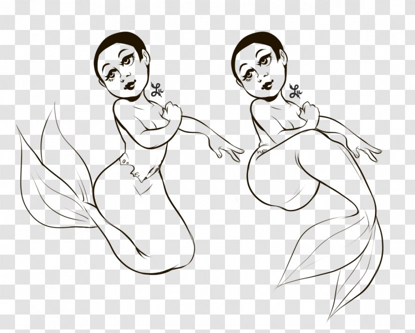 Line Art Thumb Drawing Sketch - Silhouette - Mermaid Template Transparent PNG