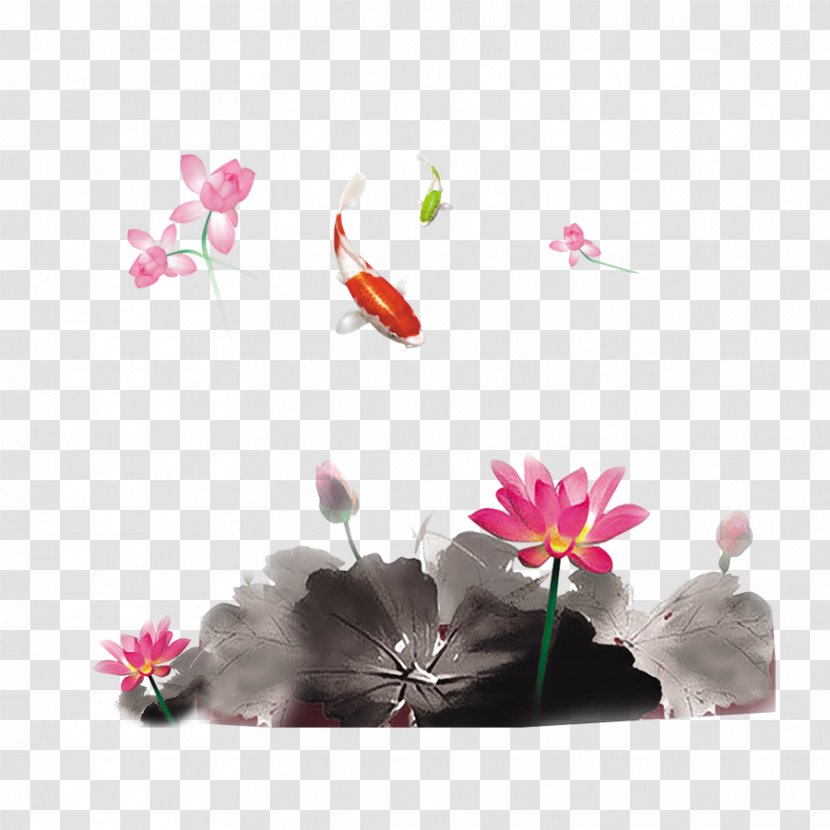 Download Nelumbo Nucifera - Pink - FIG Ink Lotus And Goldfish Transparent PNG