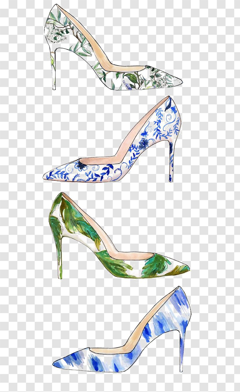 High-heeled Footwear Designer Fashion Illustration - Cartoon - Blue And White High Heels Transparent PNG