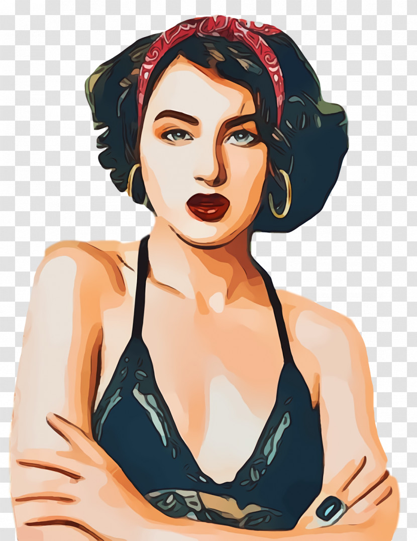 Pin-up Girl Brown Hair Cartoon Headgear Brown Transparent PNG