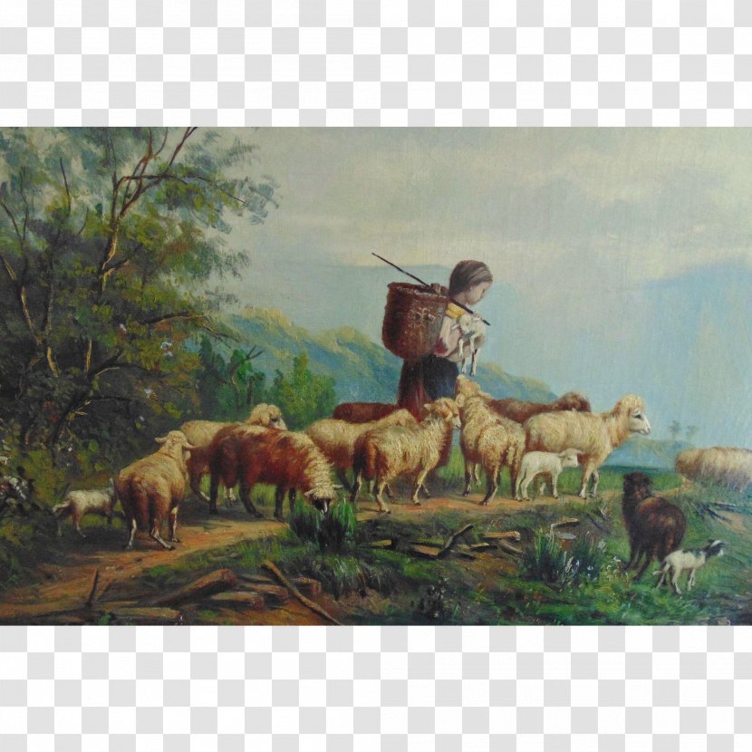 Sheep Young Shepherdess Painting Cattle - Oil Transparent PNG