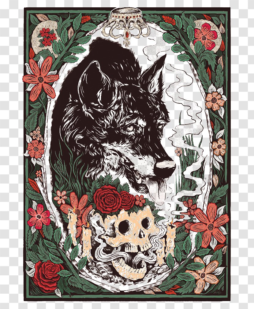 Flower Creativity Illustration - Printmaking - Creative Floral Borders And Shading Wolf Transparent PNG