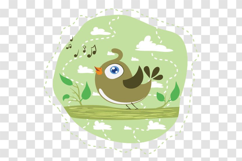 Bird Cartoon Singing Illustration - Heart - Green Background Birds Transparent PNG