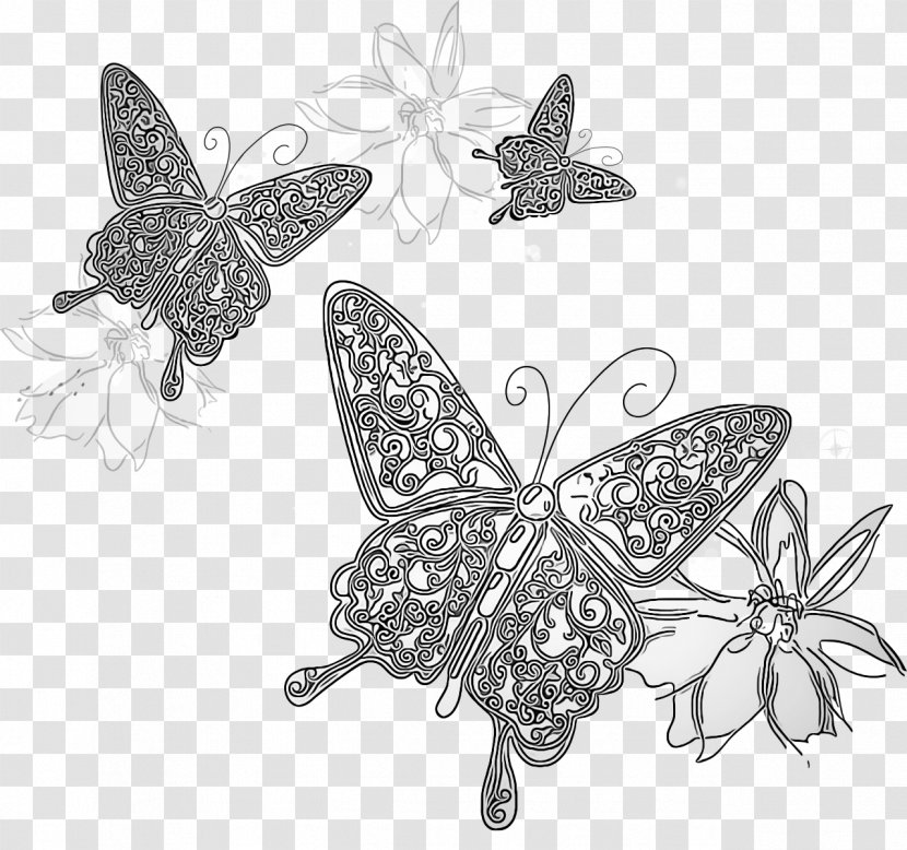 Butterfly Moths And Butterflies Insect Wing Pollinator - Metal Blackandwhite Transparent PNG