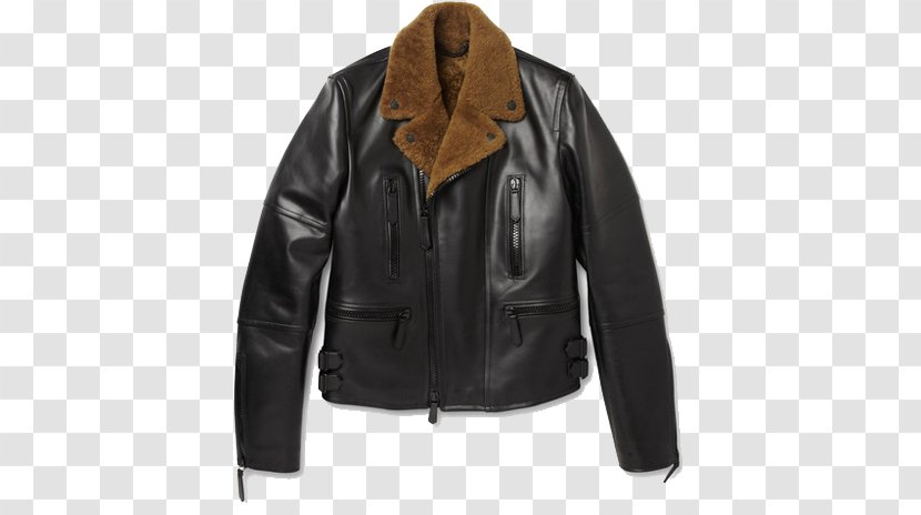 Leather Jacket Shearling Coat Burberry - Black Transparent PNG