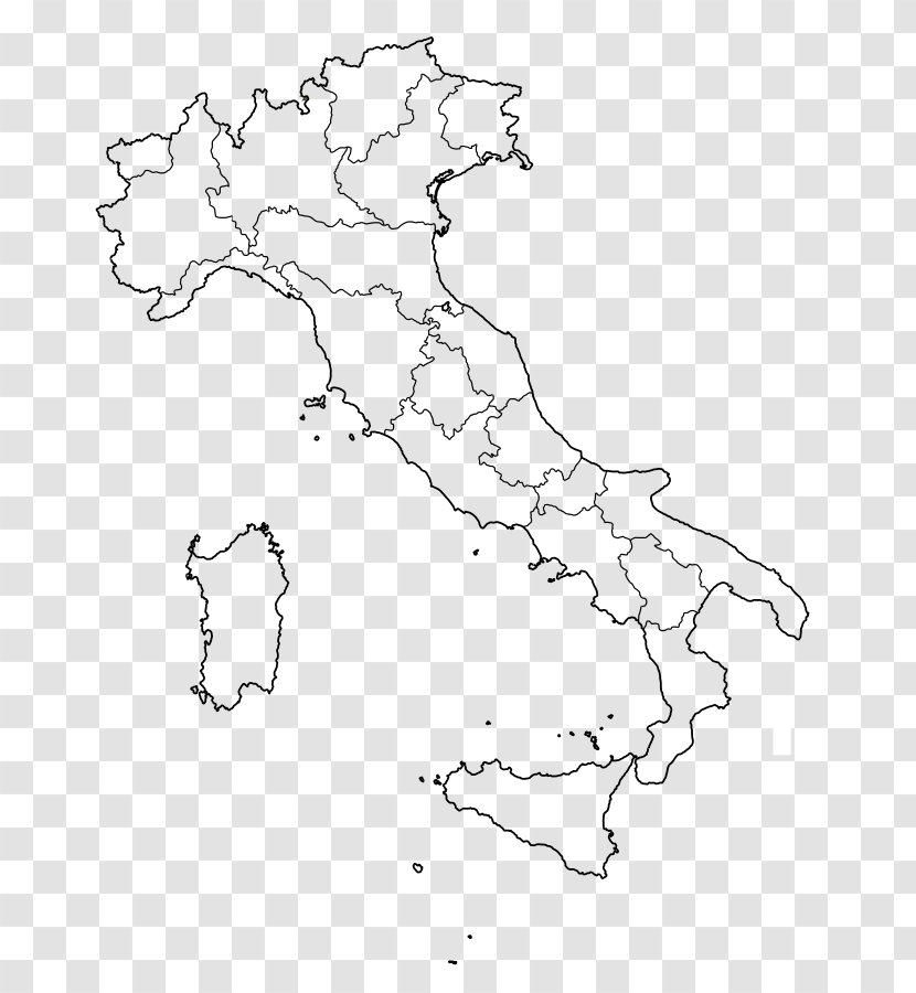 Regions Of Italy Blank Map City - Monochrome Transparent PNG
