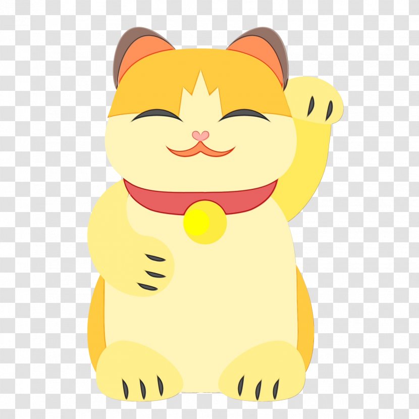Cat Whiskers Maneki-neko Cartoon Drawing - Tail Yellow Transparent PNG