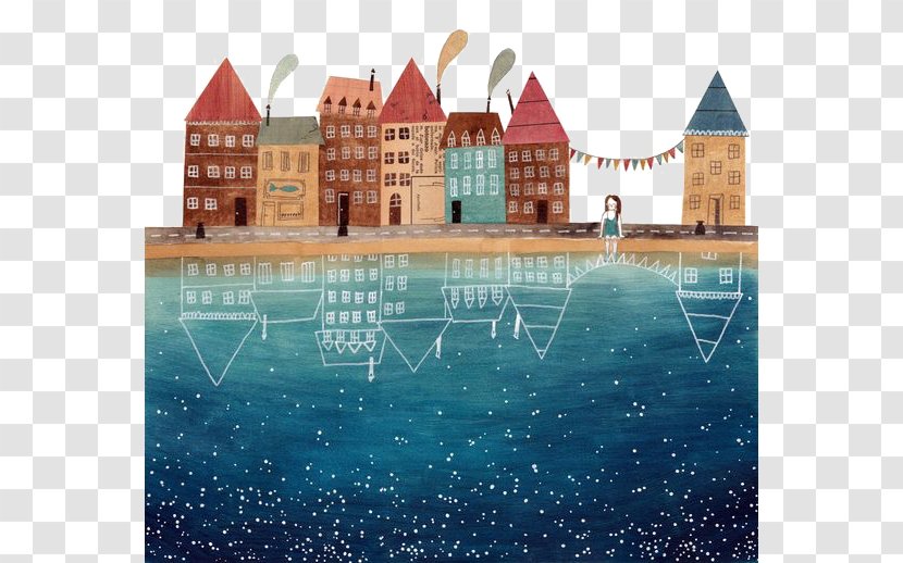 Artist Watercolor Painting Drawing Illustration - Cartoon - Waterside House Transparent PNG