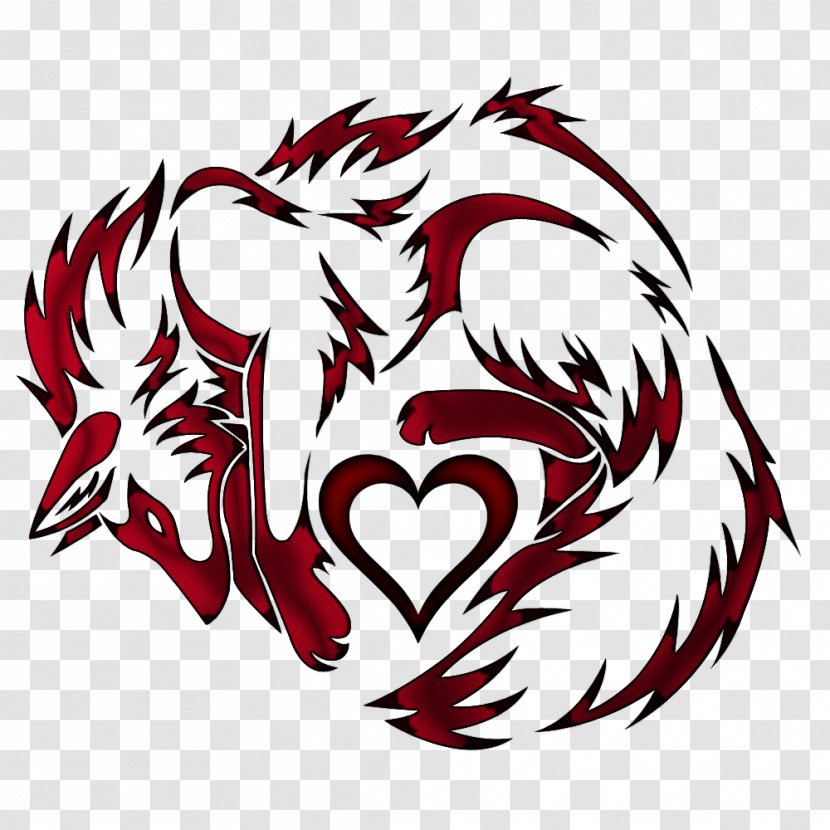 Nine-tailed Fox Tattoo Kitsune Clip Art - Cartoon - Wolf Heart Transparent PNG