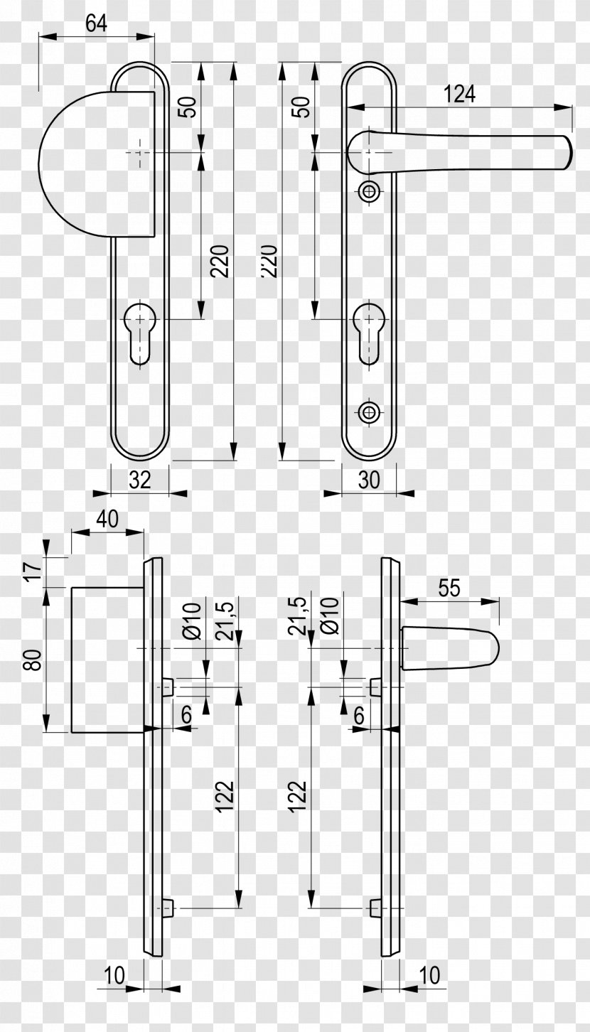 Door Handle Technical Drawing Line - Black And White Transparent PNG