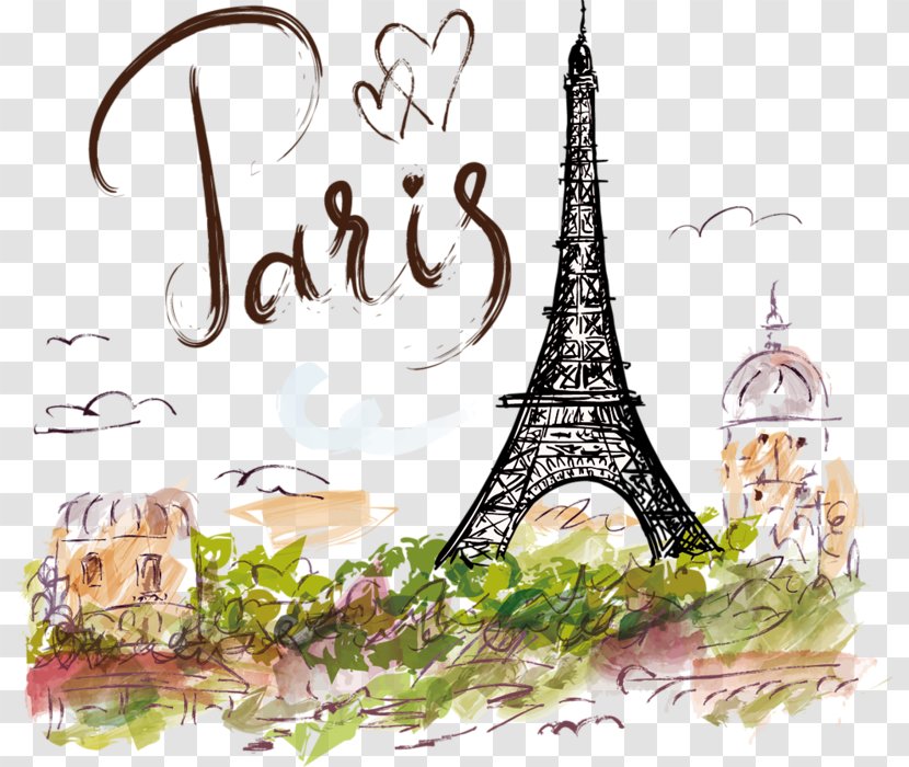 Eiffel Tower Drawing Illustration - Flower - Hand-painted Transparent PNG