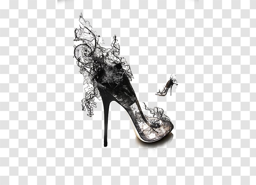 Slipper Court Shoe High-heeled Footwear - Black Lace Heels Transparent PNG