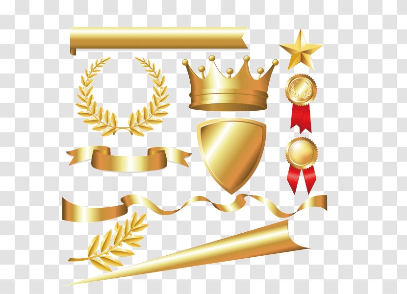 Laurel Wreath Crown Bay Euclidean Vector - Metal Material,Tyrant Gold,Imperial Crown,Colored Ribbon,label Transparent PNG