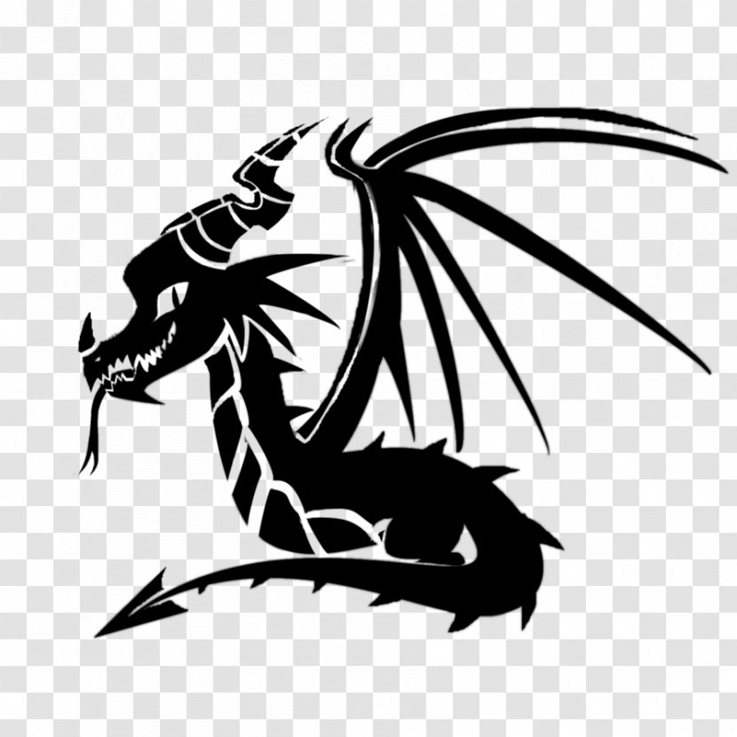 Dragon Stencil Drawing Black And White - Monochrome Transparent PNG