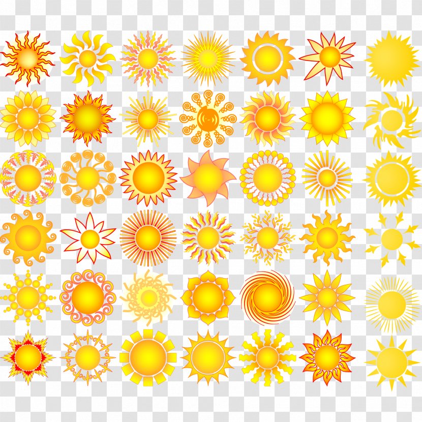 Sun Clip Art - Floral Design - Vector Elements Collection Transparent PNG