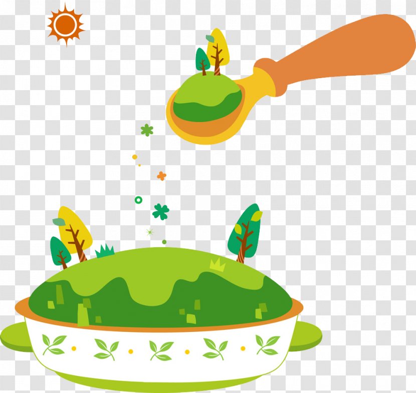 Cartoon Poster Illustration - Green - Baby Spoon Transparent PNG
