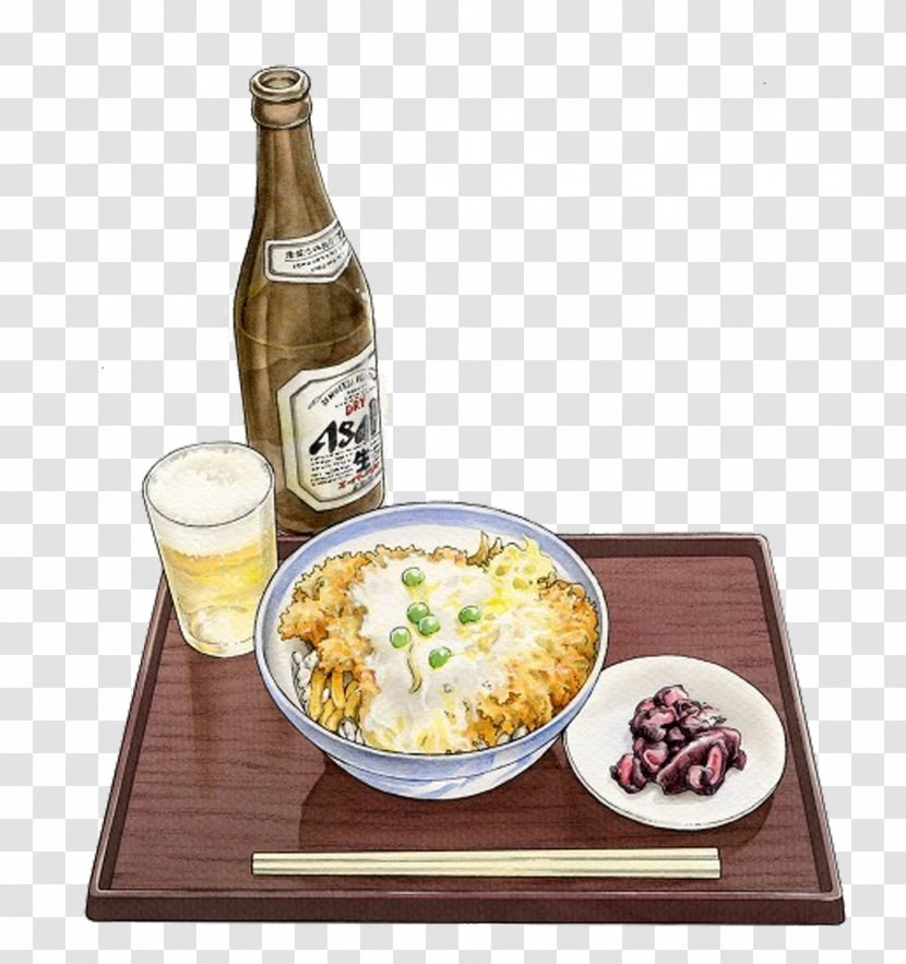 Japanese Cuisine Ramen Tonkatsu Food Illustration - Painting - Wine And Side Dishes Transparent PNG