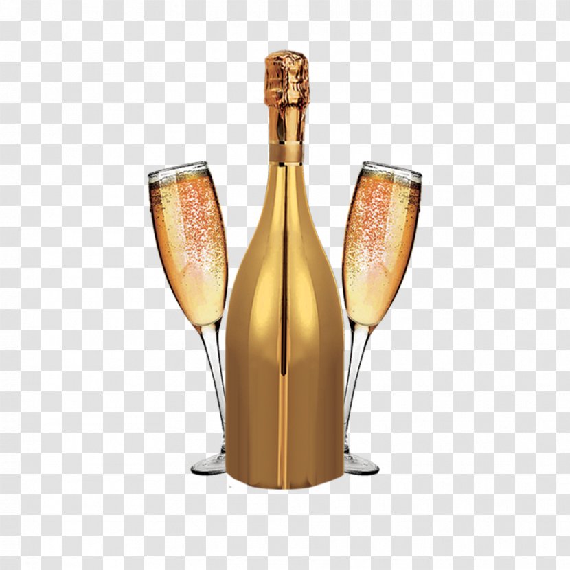 Champagne Wine Bottle Alcoholic Drink - Glass - Gold Transparent PNG