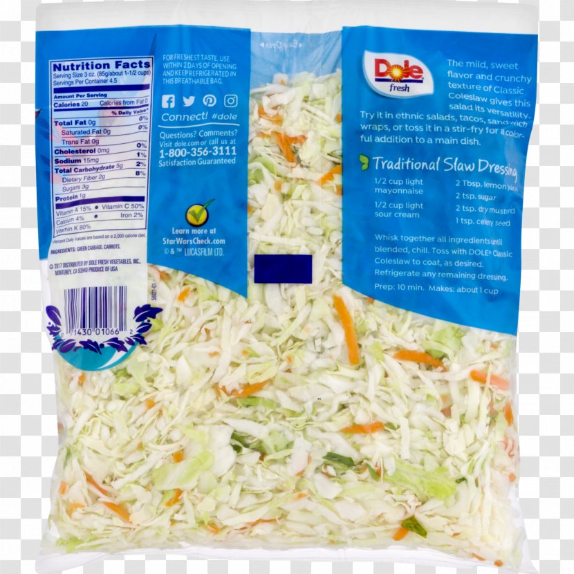 Coleslaw Nutrition Facts Label Calorie Salad Dole Food Company - Basmati Transparent PNG