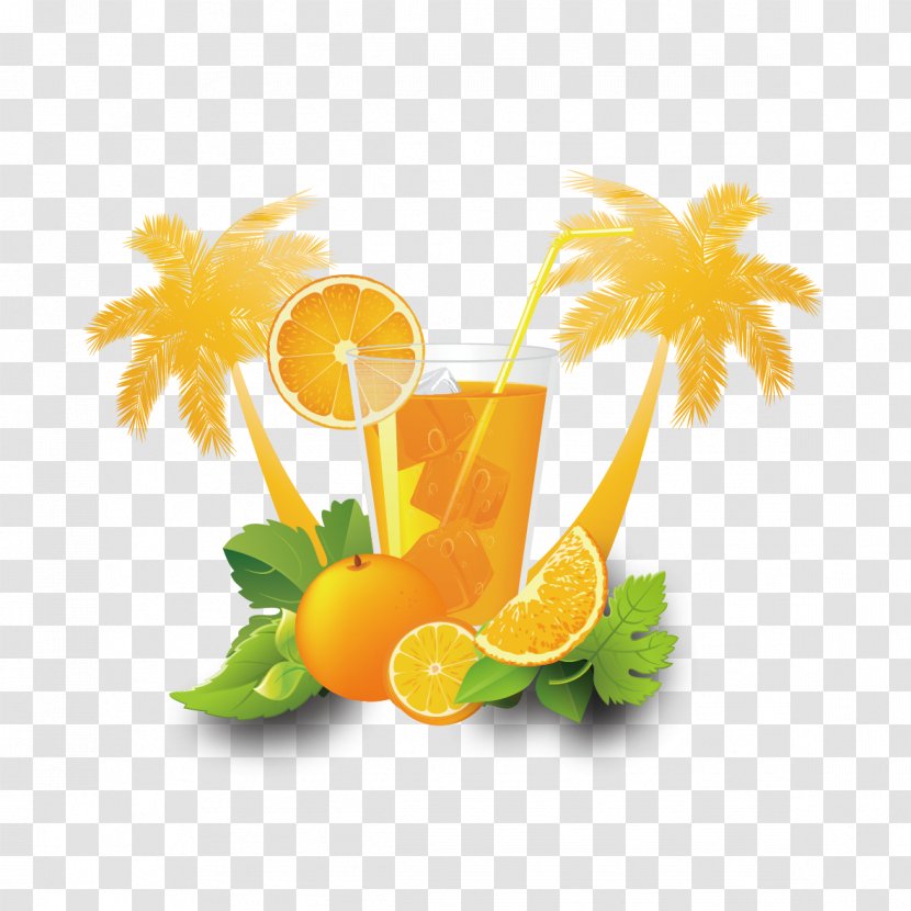 Cocktail Juice Flyer Fanta Poster - Restaurant - Vector Coconut Trees And Orange Transparent PNG