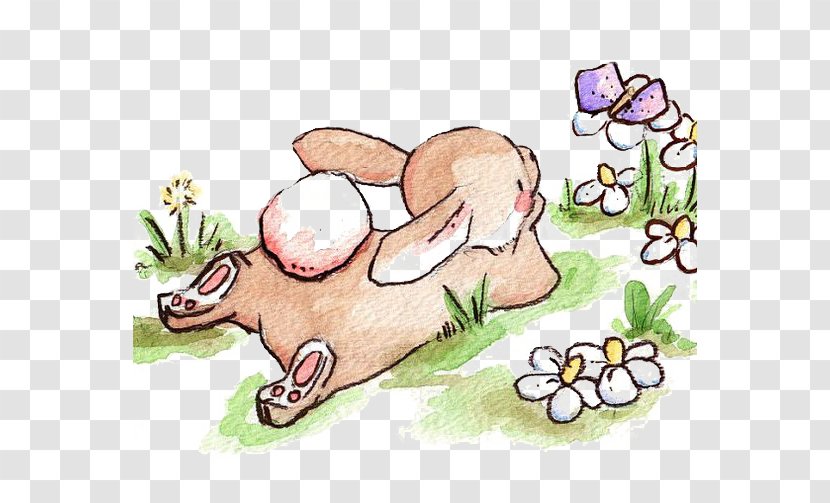Drawing Watercolor Painting Art Illustration - Child - Lying On The Grass Bunny Transparent PNG
