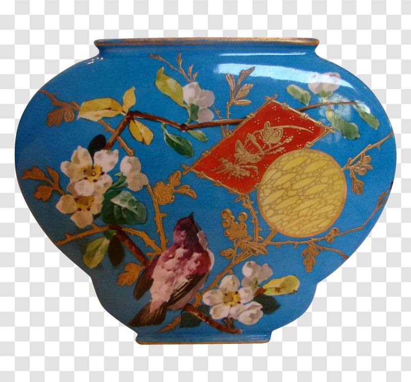 Ceramic Cobalt Blue Vase Porcelain Artifact - Hand-painted Butterfly Transparent PNG