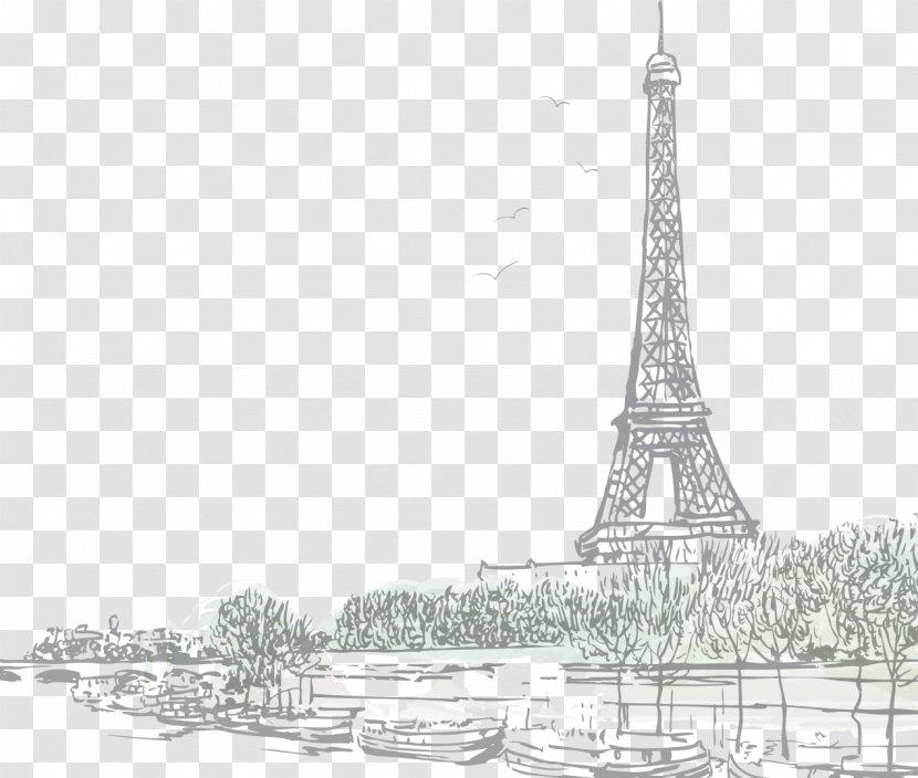 Eiffel Tower Woman - Black And White Transparent PNG