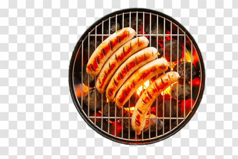Sausage Bratwurst Barbecue Grilling Steak - Oven - Grilled Sausages On Iron Plate Transparent PNG