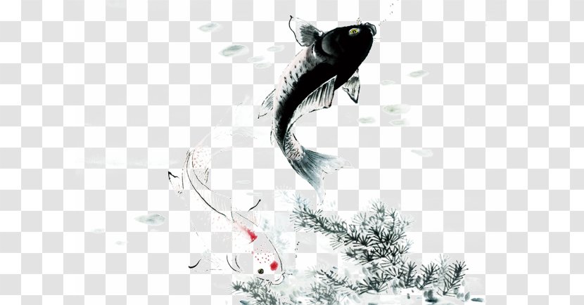 Koi China Fish Ink Wash Painting Chinese Transparent PNG
