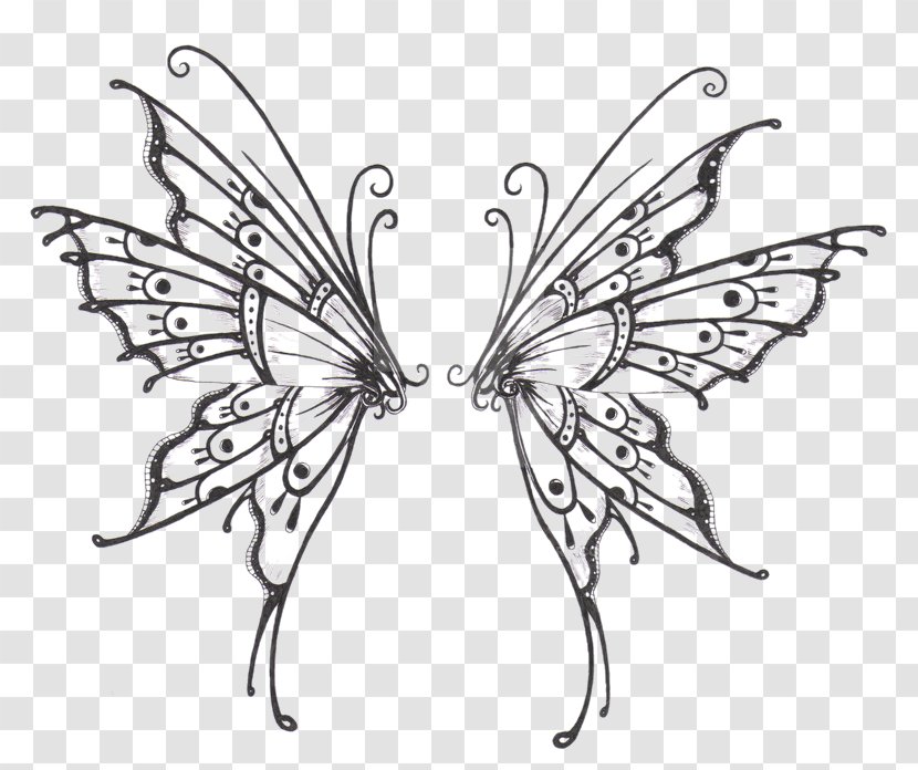Butterfly Tattoo Ink Drawing - Leaf - Two Lines Of Beautiful Butterflies Transparent PNG