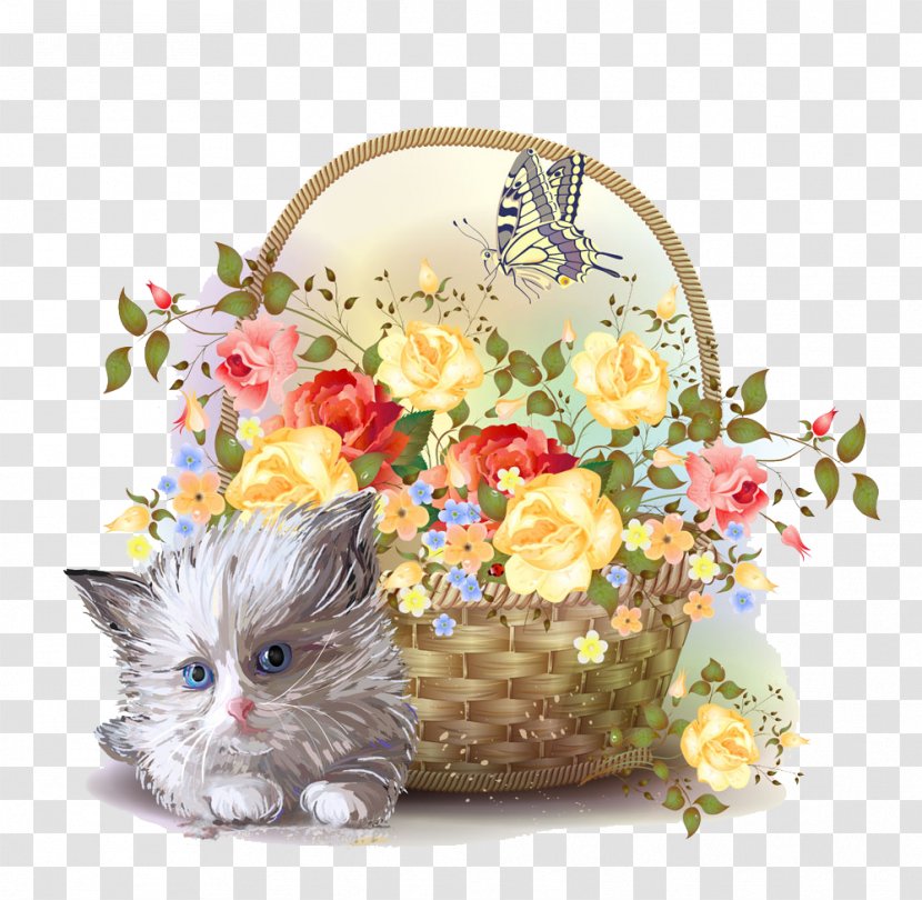 Kitten Flower Basket Clip Art - Vecteur - Cat Baskets Edge Transparent PNG