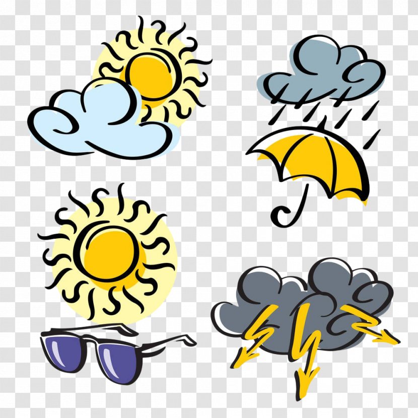 Yellow Graphic Design Cartoon Clip Art - Eyewear - Hand-painted Weather Icon Transparent PNG
