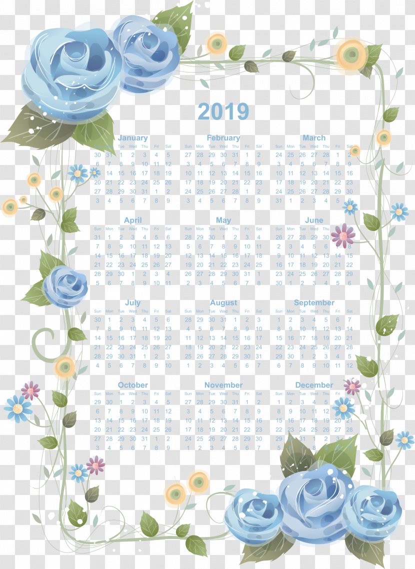 12 Month Calendar 2019 Printable With Flower Board Transparent PNG