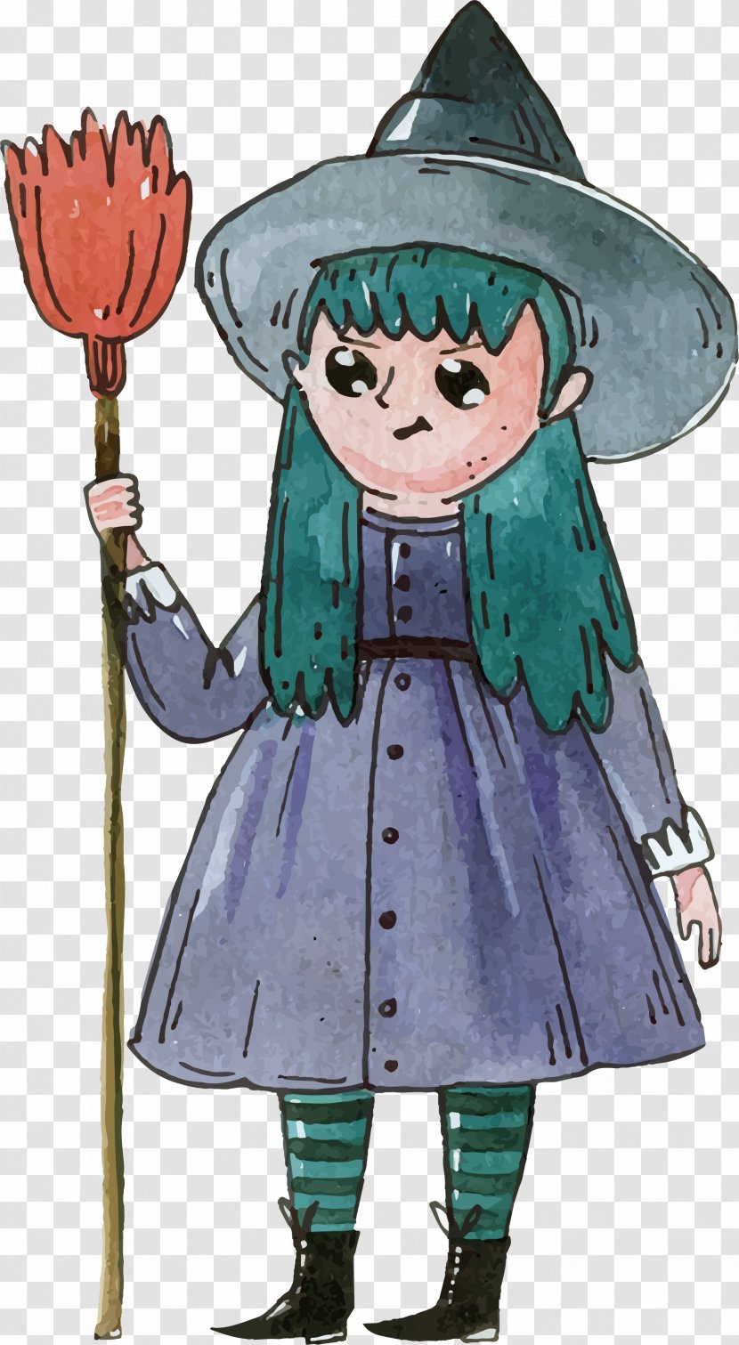 Hand Painted Watercolor Witch - Tree - Cartoon Transparent PNG