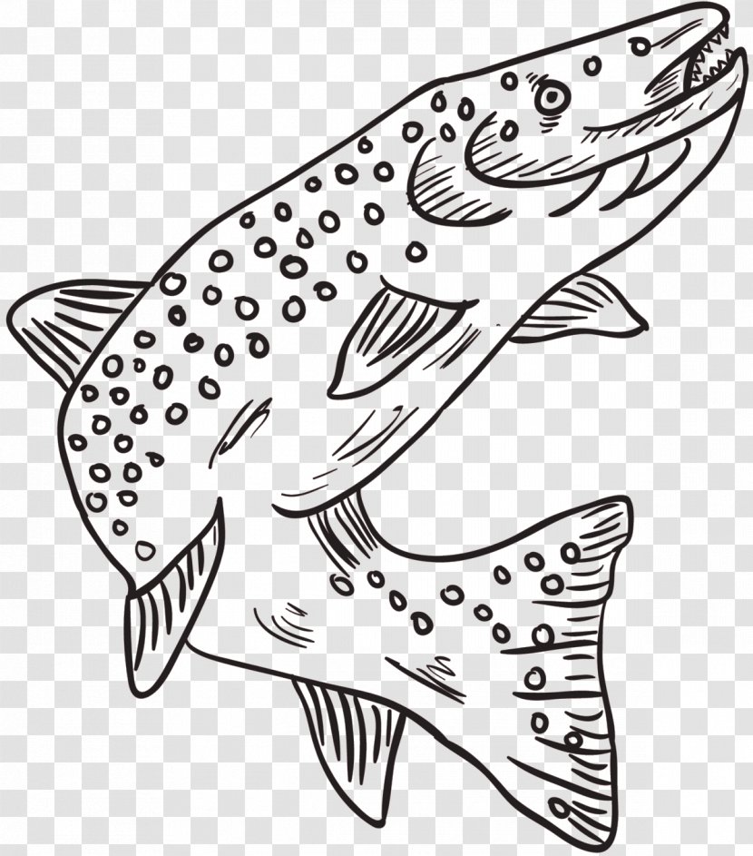 Clip Art Line Fish Shoe Black & White - M Transparent PNG