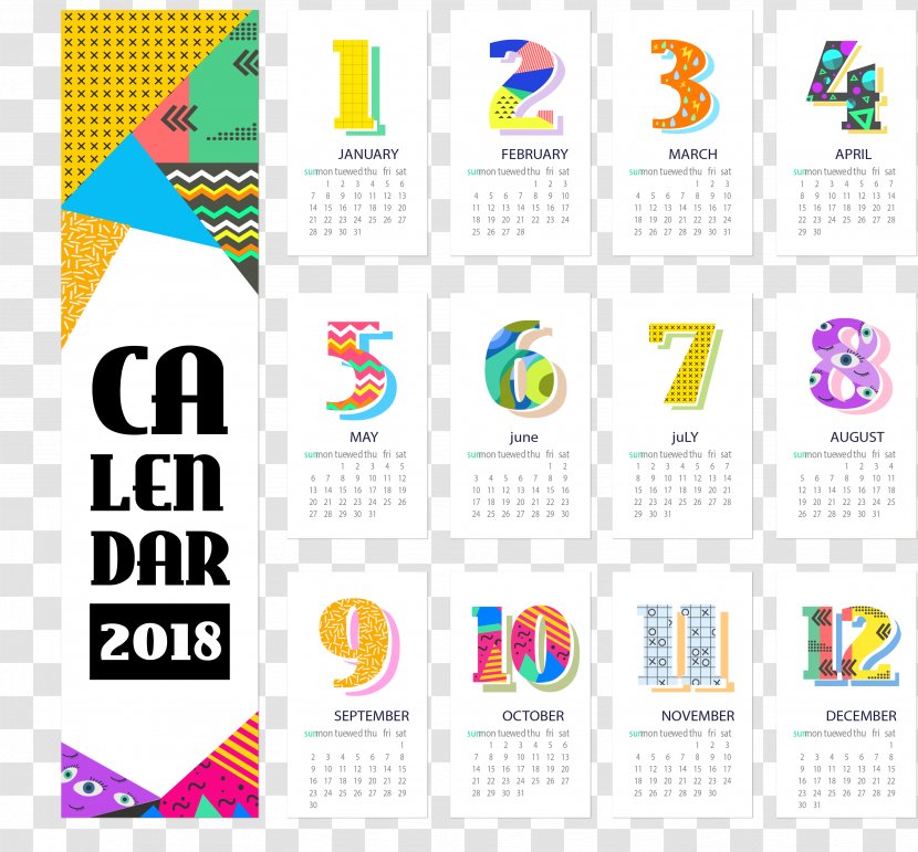 Calendar Personal Organizer Template - Logo - Color Abstract Geometry 2018 Desk Transparent PNG
