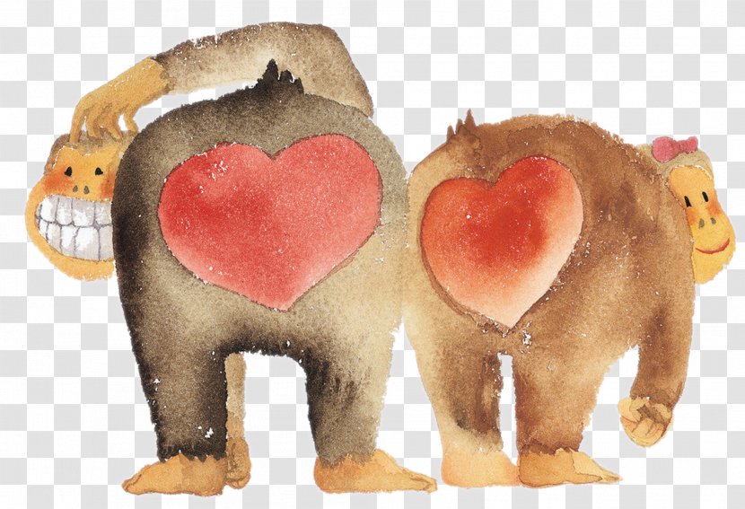 Valentines Day Monkey Ape Illustration - Stuffed Toy - Orangutan Picture Transparent PNG