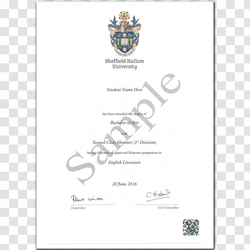 Sheffield Hallam University Of Academic Certificate Diploma Degree - Student Transparent PNG